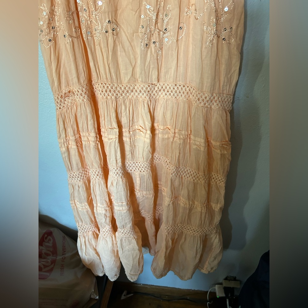 Peach Embroidered sequins maxi Dress - Picture 5 of 11
